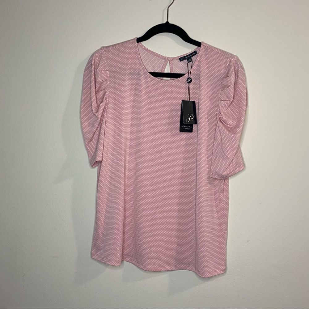 Pink polka dot Blouse with puffy sleeves